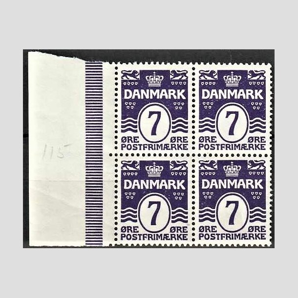 FRIMRKER DANMARK | 1930 - AFA 184 - Blgelinie 7 re violet i 4-blok - Postfrisk