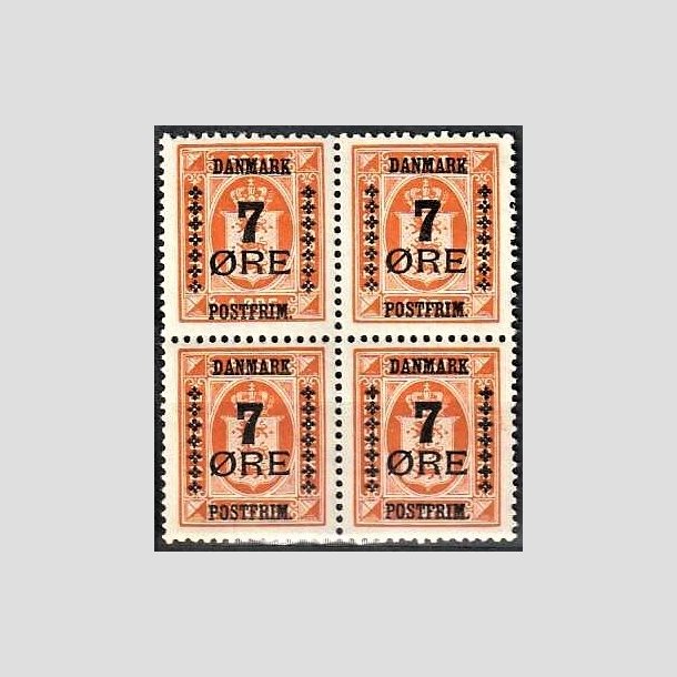 FRIMRKER DANMARK | 1926 - AFA 160 - 7/1 re orange Provisorier i 4-Blok - Postfrisk