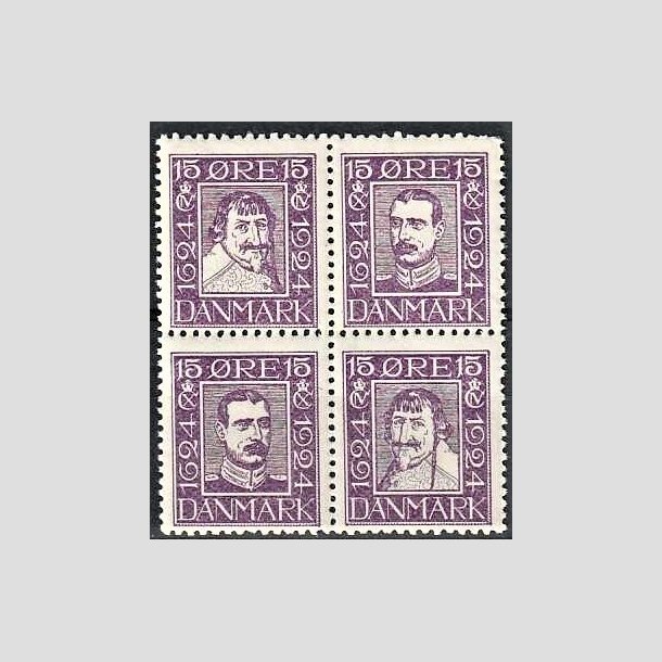 FRIMRKER DANMARK | 1924 - AFA 136-139 - Postjubilum 15 re violet i 4-blok - Postfrisk