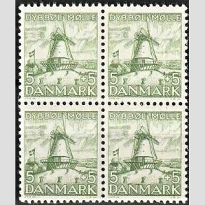 FRIMRKER DANMARK | 1937 - AFA 236 - Dybbl Mlle - 5 + 5 re grn i 4-blok - Postfrisk