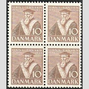 FRIMRKER DANMARK | 1936 - AFA 231 - Reformationen 10 re brun i 4-blok - Postfrisk