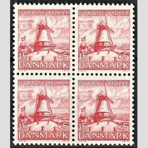 FRIMRKER DANMARK | 1937 - AFA 238 - Dybbl Mlle 15 + 5 re rd i 4-blok - Postfrisk