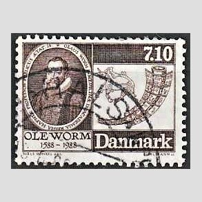 FRIM�RKER DANMARK | 1988 - AFA 905 - Naturforskeren Ole Worm  - 7,10 Kr. brun - Lux Stemplet 