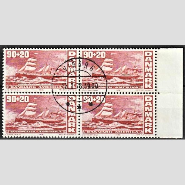 FRIMRKER DANMARK | 1976 - AFA 608 - Amerikanske uafhngighedserklring - 90 + 20 re rd i 4-blok - Pragt Stemplet