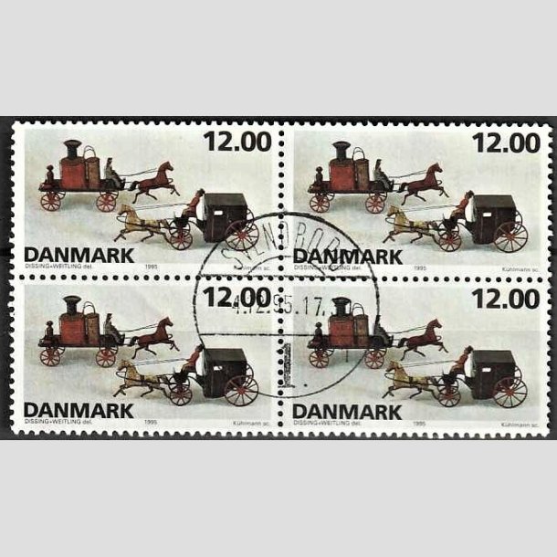 FRIMRKER DANMARK | 1995 - AFA 1106 - Dansk legetj - 12,00 Kr. flerfarvet i 4-blok - Pragt Stemplet