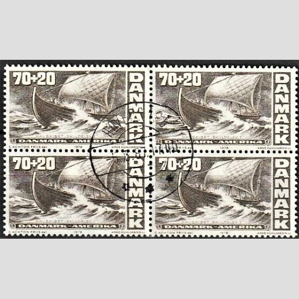 FRIMRKER DANMARK | 1976 - AFA 607 - Amerikanske uafhngighedserklring - 70 + 20 re brun i 4-blok - Lux Stemplet