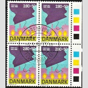 FRIMRKER DANMARK | 1985 - AFA 831 - 40-ret for befrielsen - 2,80 Kr. + 50 re flerfarvet i 4-blok - Pragt Stemplet