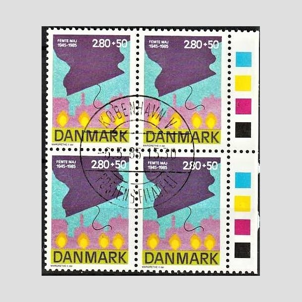 FRIMRKER DANMARK | 1985 - AFA 831 - 40-ret for befrielsen - 2,80 Kr. + 50 re flerfarvet i 4-blok - Pragt Stemplet