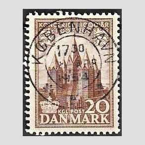 FRIM�RKER DANMARK | 1953-56 - AFA 348 - Kongeriget 1000 �r - 20 �re brun - Pragt Stemplet