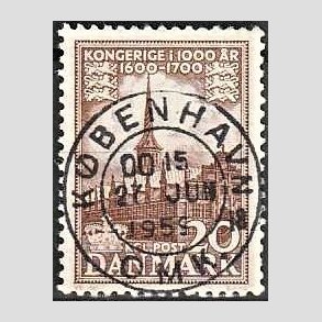FRIM�RKER DANMARK | 1953-56 - AFA 353 - Kongeriget 1000 �r - 20 �re brun - Pragt Stemplet 