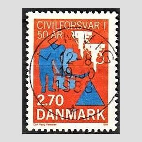 FRIM�RKER DANMARK | 1988 - AFA 908 - Civilforsvaret 50 �r. - 2,70 Kr. orange/bl� - Pragt Stemplet Lemvig