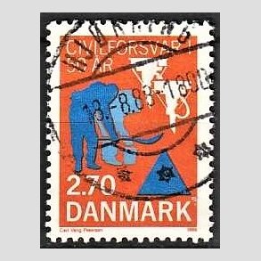 FRIM�RKER DANMARK | 1988 - AFA 908 - Civilforsvaret 50 �r. - 2,70 Kr. orange/bl� - Pragt Stemplet