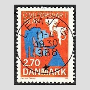 FRIM�RKER DANMARK | 1988 - AFA 908 - Civilforsvaret 50 �r. - 2,70 Kr. orange/bl� - Pragt Stemplet Lemvig