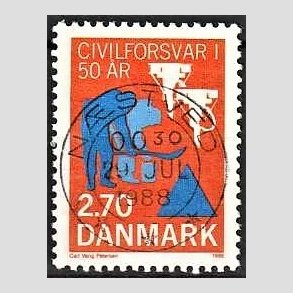 FRIM�RKER DANMARK | 1988 - AFA 908 - Civilforsvaret 50 �r. - 2,70 Kr. orange/bl� - Pragt Stemplet N�stved