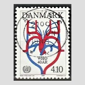 FRIM�RKER DANMARK | 1988 - AFA 909 - WHO 40 �r - 4,10 Kr. flerfarvet - Pragt Stemplet
