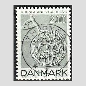 FRIM�RKER DANMARK | 1979 - AFA 685 - Vikingetiden - 2 Kr. gr�nbl� - Pragt Stemplet Thisted