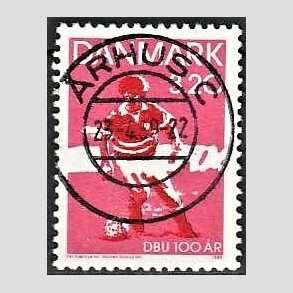 FRIM�RKER DANMARK | 1989 - AFA 935 - DBU 100 �r - 3,20 Kr. r�d/sort - Pragt Stemplet
