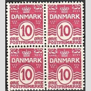 FRIMRKER DANMARK | 1912 - AFA 65 - Blgelinie 10 re karamin i 4-blok - Postfrisk
