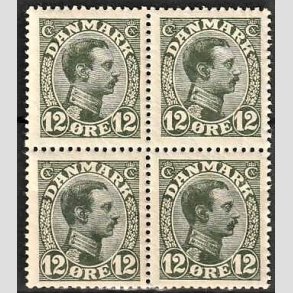 FRIMRKER DANMARK | 1918-20 - AFA 100 - Chr. X 12 re oliven i 4-blok - Postfrisk