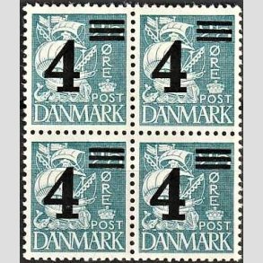 FRIMRKER DANMARK | 1934 - AFA 221 - 4/25 re bl Provisorier i Fire-blok - Postfrisk