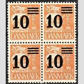 FRIMRKER DANMARK | 1934 - AFA 222 - 10/30 re orangegul provisorier i 4-blok - Postfrisk