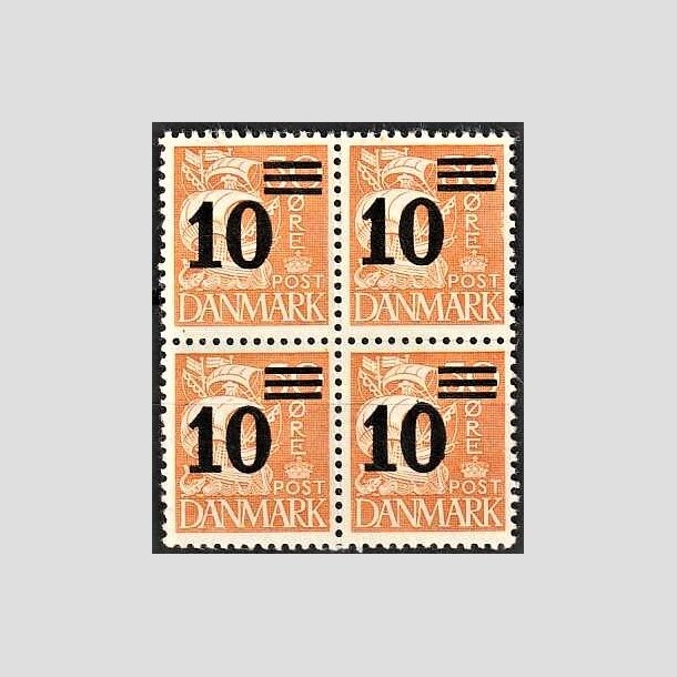 FRIMRKER DANMARK | 1934 - AFA 222 - 10/30 re orangegul provisorier i 4-blok - Postfrisk