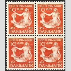 FRIMRKER DANMARK | 1935 - AFA 225 - H. C. Andersen 10 re orange i 4-blok - Postfrisk