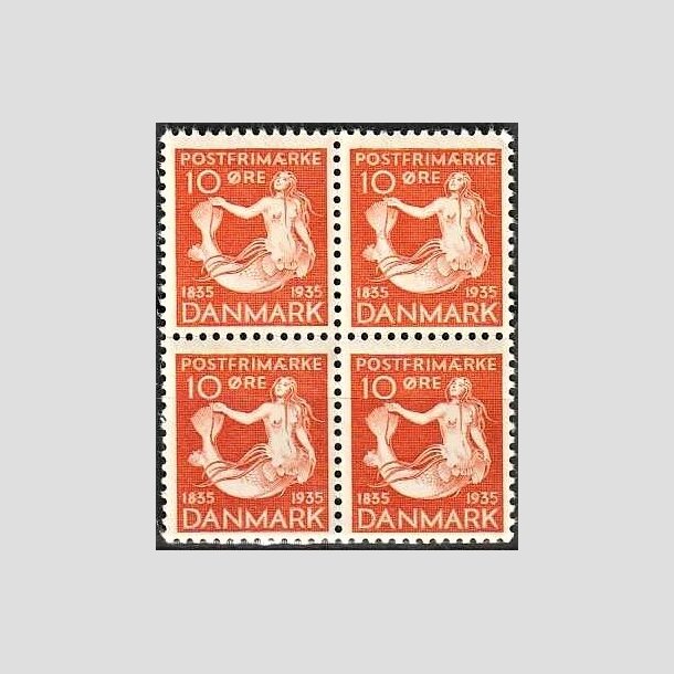 FRIMRKER DANMARK | 1935 - AFA 225 - H. C. Andersen 10 re orange i 4-blok - Postfrisk