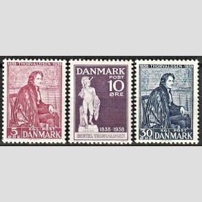 FRIM�RKER DANMARK | 1938 - AFA 249,250,251 - Thorvaldsen - 5,10,30 �re i s�t - Postfrisk