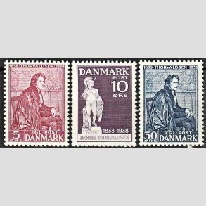 FRIM�RKER DANMARK | 1938 - AFA 249,250,251 - Thorvaldsen - 5,10,30 �re i s�t - Postfrisk