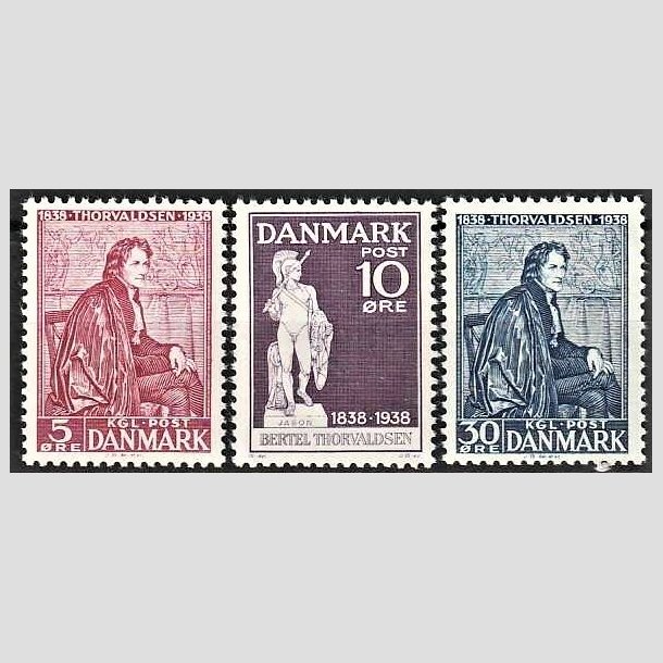 FRIMRKER DANMARK | 1938 - AFA 249,250,251 - Thorvaldsen - 5,10,30 re i st - Postfrisk