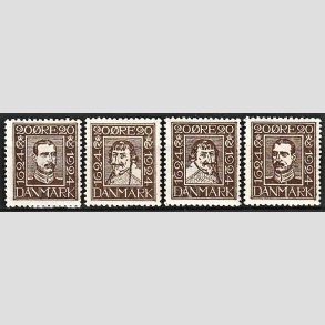FRIM�RKER DANMARK | 1924 - AFA 140-143 - Postjubil�um 20 �re brun i komplet s�t - Ubrugt