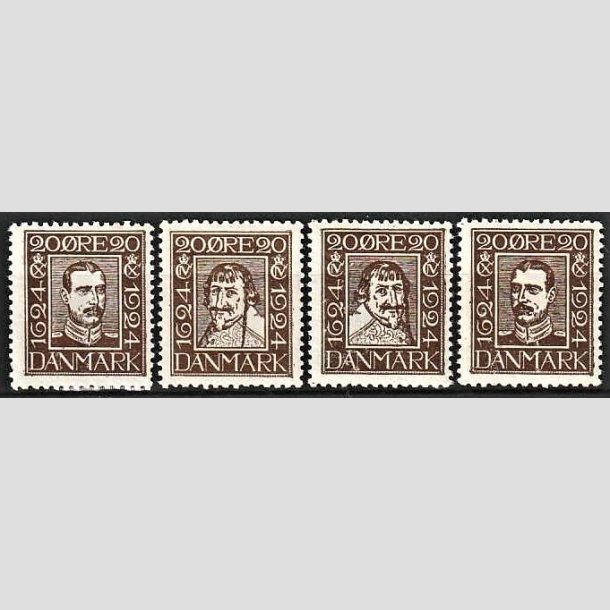 FRIMRKER DANMARK | 1924 - AFA 140-143 - Postjubilum 20 re brun i komplet st - Ubrugt