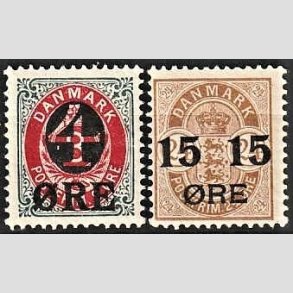 FRIMRKER DANMARK | 1904 - AFA 40,41 - 4/8 re gr/rd og 15/24 re brun provisorier - Postfrisk