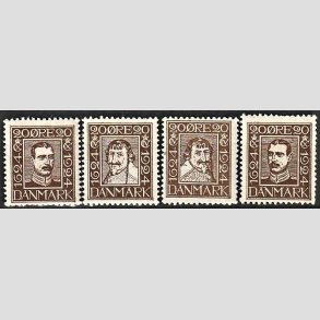 FRIM�RKER DANMARK | 1924 - AFA 140-143 - Postjubil�um 20 �re brun i komplet s�t - Ubrugt