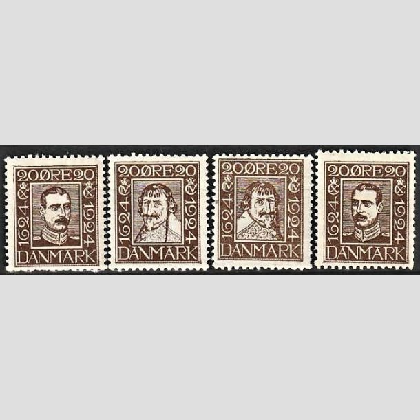 FRIMRKER DANMARK | 1924 - AFA 140-143 - Postjubilum 20 re brun i komplet st - Ubrugt