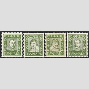 FRIM�RKER DANMARK | 1924 - AFA 132-135 - Postjubil�um 10 �re gr�n i komplet s�t - Ubrugt