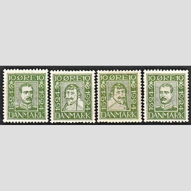 FRIMRKER DANMARK | 1924 - AFA 132-135 - Postjubilum 10 re grn i komplet st - Ubrugt