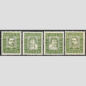 FRIM�RKER DANMARK | 1924 - AFA 132-135 - Postjubil�um 10 �re gr�n i komplet s�t - Ubrugt