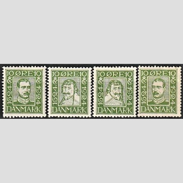 FRIMRKER DANMARK | 1924 - AFA 132-135 - Postjubilum 10 re grn i komplet st - Ubrugt