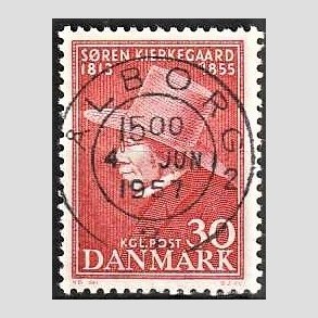 FRIM�RKER DANMARK | 1955 - AFA 365 - S�ren Kierkeghaard - 30 �re r�d - Pragt Stemplet �lborg