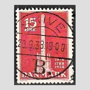 FRIM�RKER DANMARK | 1938 - AFA 244 - Stavnsb�ndet 15 �re r�d - Lux Stemplet Skive
