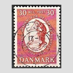 FRIM�RKER DANMARK | 1954 - AFA 357 - Kunstakademiet 200 �r - 30 �re r�d - Pragt Stemplet Vejle