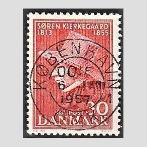 FRIM�RKER DANMARK | 1955 - AFA 365 - S�ren Kierkeghaard - 30 �re r�d - Pragt Stemplet