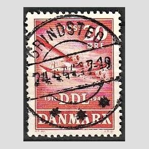 FRIM�RKER DANMARK | 1943 - AFA 282 - Danske Luftfartselskab 25 �r - 20 �re r�d - Pragt Stemplet