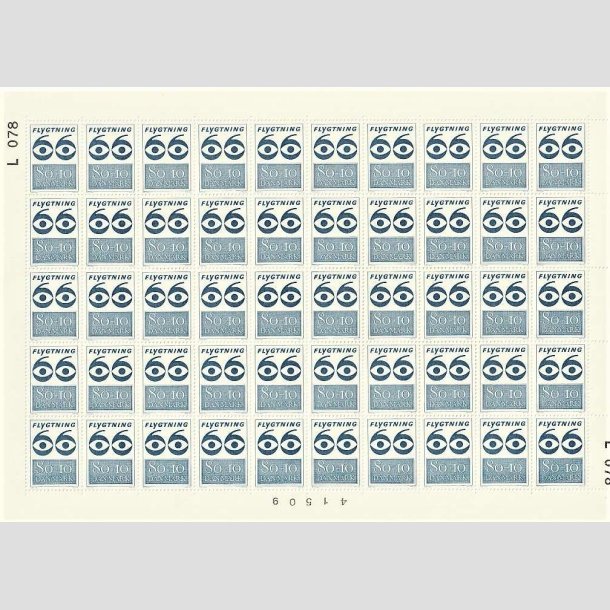 FRIMRKER DANMARK | 1966 - AFA 450F - Flygtning 1966 - 80 + 10 re bl 50 stk. i ufoldet heleark - Postfrisk