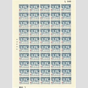 FRIMRKER DANMARK | 1964 - AFA 425F - Dansk Rde Kors - 60 + 10 re bl/rd 50 stk. i ufoldet helark - Postfrisk