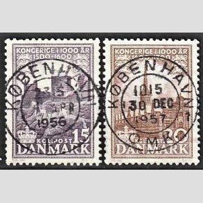 FRIM�RKER DANMARK | 1953-56 - AFA 352,353 - Kongeriget 1000 �r - 15 + 20 �re - Pragt Stemplet