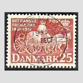 FRIM�RKER DANMARK | 1951 - AFA 332 - F�rste frim�rker 100 �r, 25 �re brunr�d - Pragt Stemplet