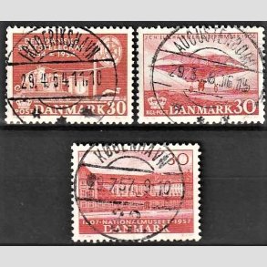 FRIMRKER DANMARK | 1954 - AFA 356,366,370 - Statstelegrafen mv. - 3 x 30 re - Pragt Stemplet